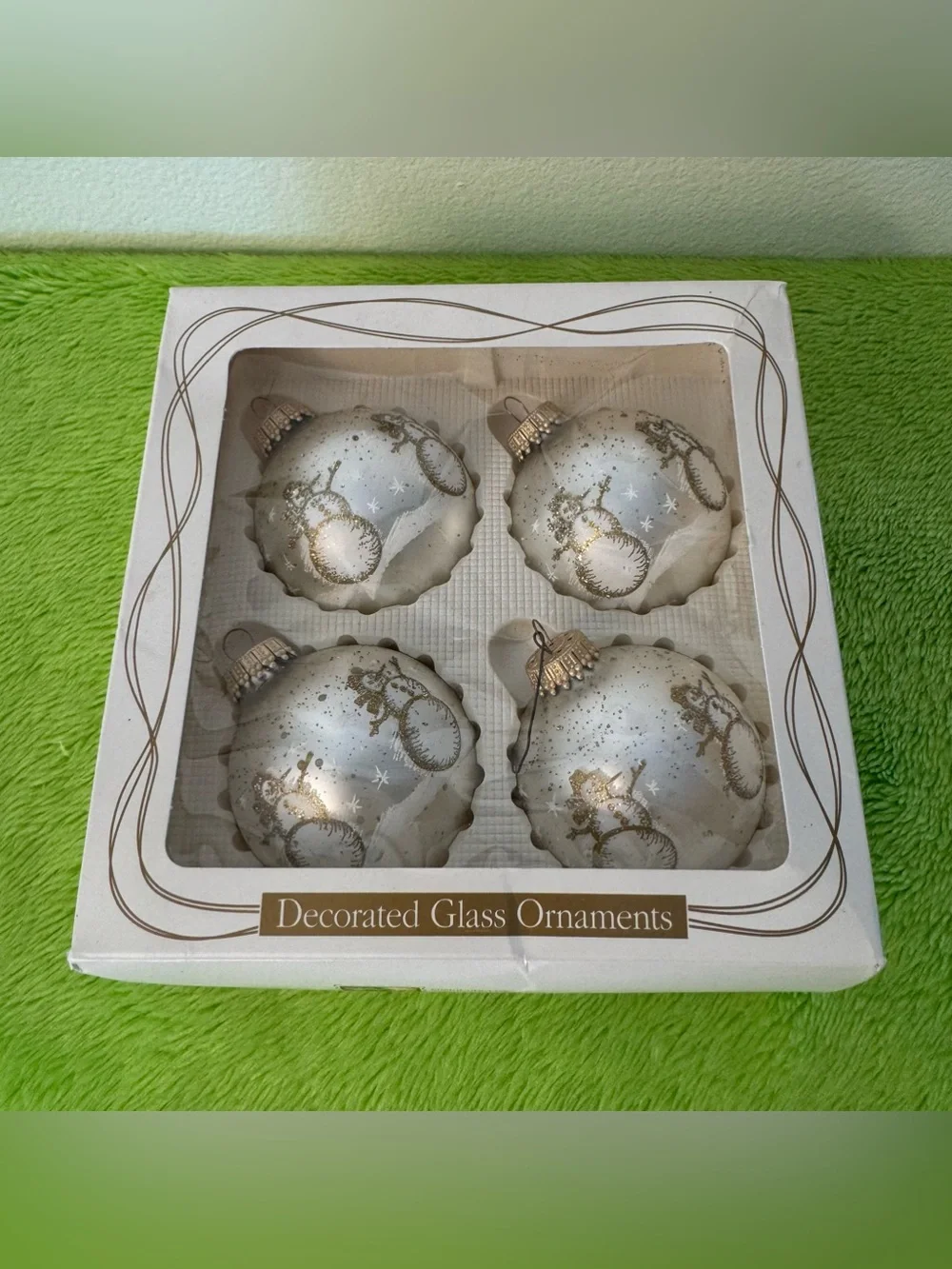 Vintage Christmas by Krebs Glass Ornaments Snowman Set of 4 w/ Box